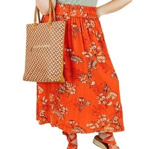 Sseko Designs Flora Orange & Blush Reversible Skirt
